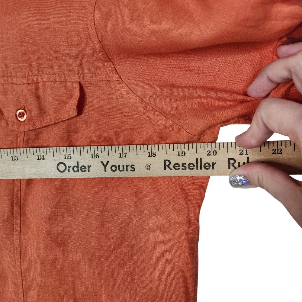 THOMAS PINK Shirt Womens US 12 Orange Pure Linen Button Front Roll‎ Tab Top